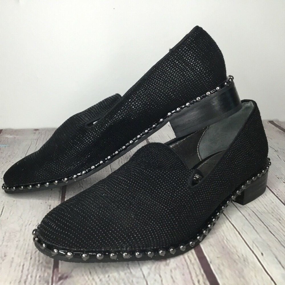 Adrianna Papell Prince Black Studded Smoking Low Heel Loafers Women 6.5M Leather